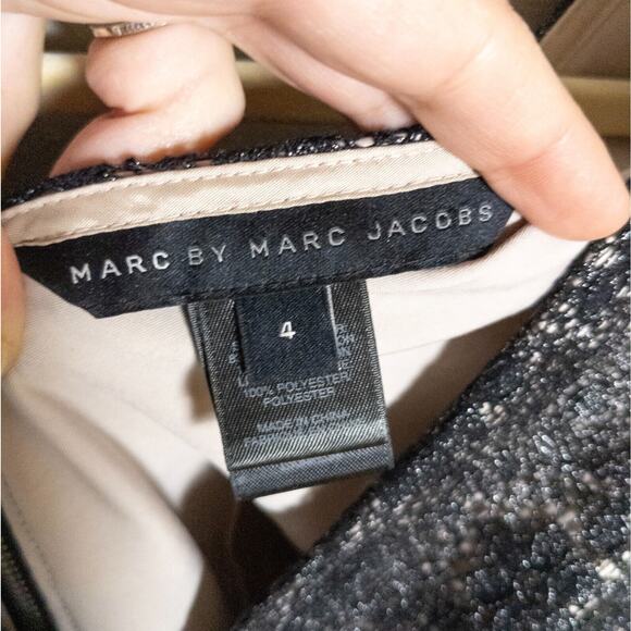 MARC by MARC JACOBS Black Metallic Lace Cocktail Dress V-Neck Lined Women's 4 - Picture 4 of 5